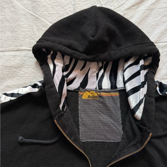 Aviator nation dark grey zebra trim full zip hoodie Womens S - Picture 4 of 6